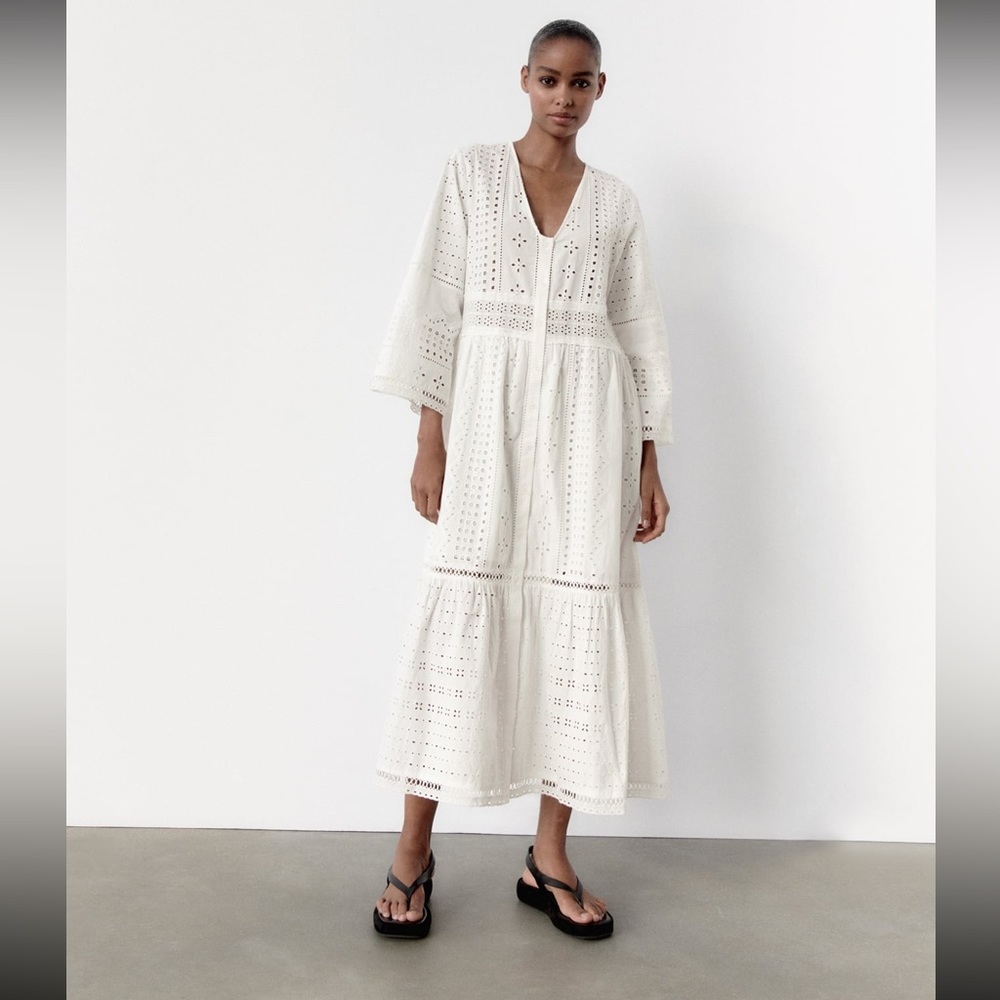 Zara White Eyelet Maxi Dress